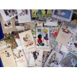 Postcards, Children, a collection of 34 Art-style cards inc. Greetings, Adverts, Art Deco,