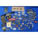 Military badges, mixed selection of items including various metal & cloth badges, noted Army Pay