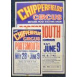 Circus Posters, two Chipperfield's Circus posters advertising performances on Southsea Common,