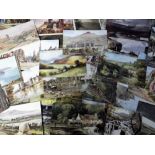 Postcards, UK artist-drawn views, a collection of approx 200 topographical views, various artists