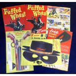 Trade cards, Package issue, Quaker Puffed Wheat, Zorro, 6 different issues all Zorro related (gd) (