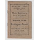 Football programme, Newark Town v Nottingham Forest, Notts Senior Cup first round, 22 Dec 1923,