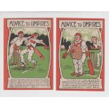 Trade cards, Cricket, Palatine, Advice to Umpires, 'P' size, two different cards, Rule 24 & Rule 42,