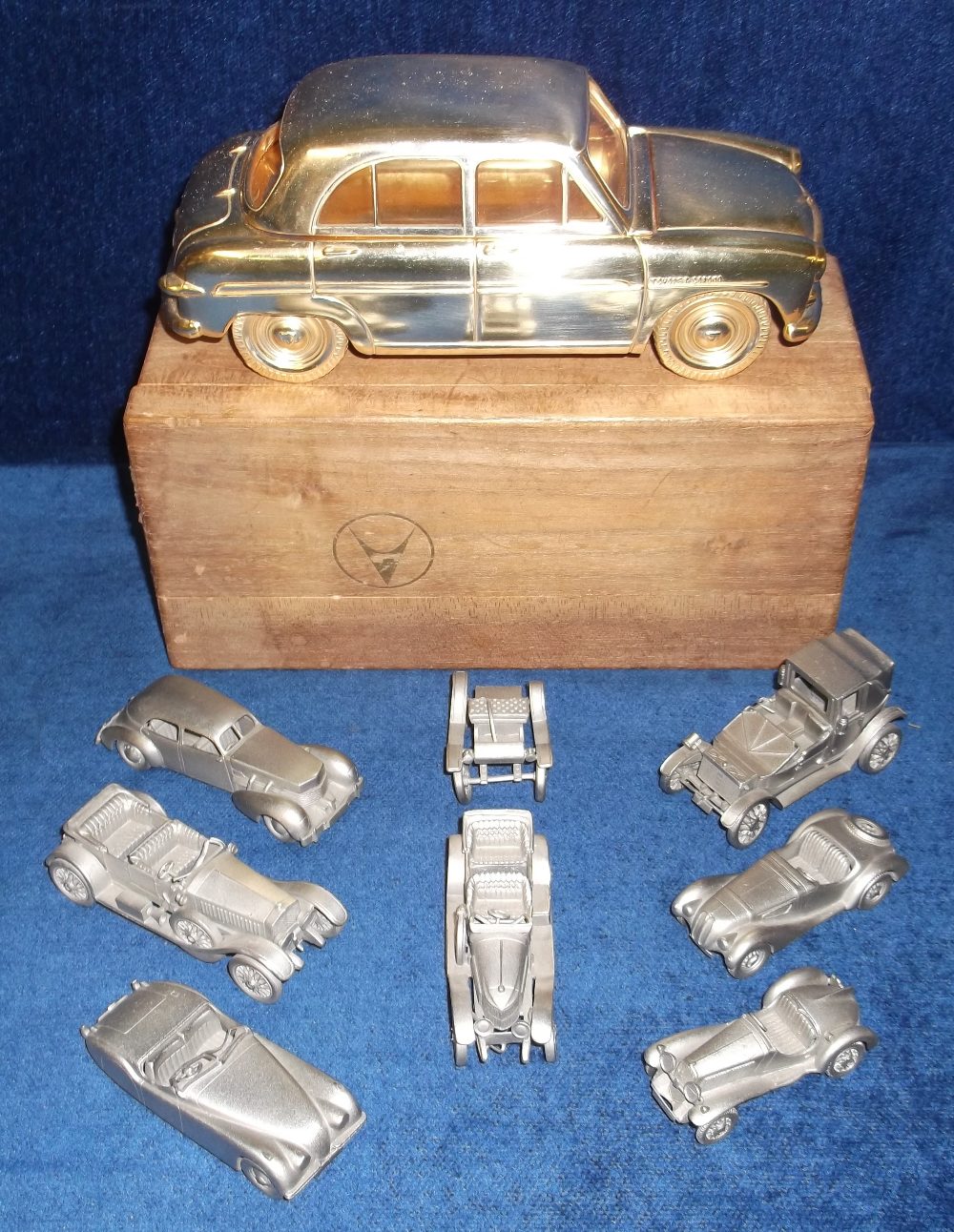 Collectables, 8 Danbury Mint pewter cars - Cord, Jaguar XK 120, Rolls Royce Alpine Eagle, Vauxhall