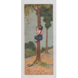 Cigarette card, Player's, fold-over advert card showing boy climbing tree to obtain packet of