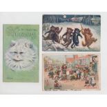 Postcards, three cards, Louis Wain Cats, 'Good Luck, Be Yours this Christmas' (pu, gd), also Louis