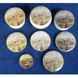 Horse Racing, 8 vintage Prattware pot lids all 'Race Day' (3 with bases) (mixed condition fair/