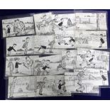 Postcards, USA, a collection of 16 original hand-drawn pen and ink Comedy scenes all on 1c postal