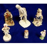 Collectables, 6 C19th ceramic figures. Approx size in cms 7 - 20 cms (4 poor, 2 gd) (6).