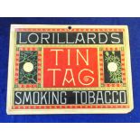 Tobacco advertising, USA, Lorillard, rectangular shop display advert for 'Tin Tag Smoking