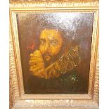 Collectables, Framed oil painting of an Elizabethan gentleman. Approx size 19 x 24.5 cms (heavily