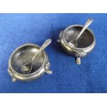 Collectables, Pair of Victorian salts raised on 3 feet complete with spoons, all hallmarked