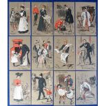 Postcards, London Types, set of 12 artist-drawn cards by A.J, E.F.A. series 533 inc. shoeblack,