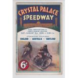 Speedway programme, at Crystal Palace, international match races featuring England, Australia and