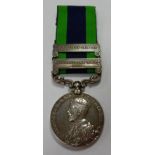 Military medal, India General Service Medal with two clasps, one Waziristan 1919/21, the other