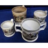 Horse Racing, 4 J and RG Godwin (1834-66) tankards 'Steeple Chase' pattern - one two handled