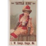 Tobacco advertising, USA, shop display advertising card for L.W. Savage, Bangor, Me. With glamourous