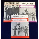 Music Memorabilia, The Beatles, three original Beatles songsheets, 'Can't Buy Me Love', 'And I