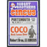 Circus Posters, Robert Brothers Circus poster advertising performance at Southsea Common,