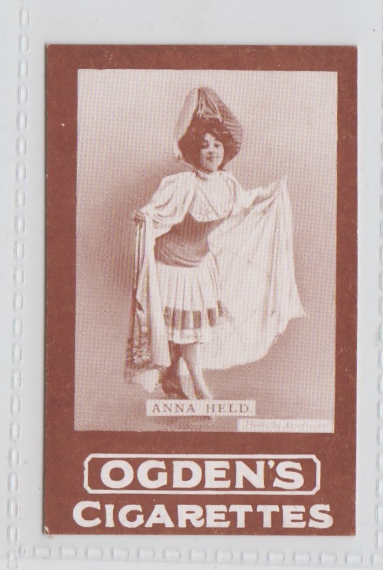 Cigarette card, Ogden's, Actresses, Tabs type, 'Anna Held', front in light brown, unrecorded? (