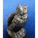 Collectables, Victorian white metal pin cushion in the form of an owl with yellow glass eyes and