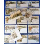 Postcards, early cards, a collection of 18 court and intermediate size coloured cards of the UK, pub