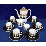 Collectables, Susie Cooper Diablo coffee set comprising coffee pot, cream jug, sugar bowl and 6 cups