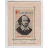 Woven silk, W.H. Grant, Coventry, a silk, 'Shakespeare, The Bard of Avon', mounted in Grant's '