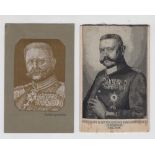 Postcards, 2 Woven silks, German Prussian General 1914/15 laid down to Red Cross card back sold with