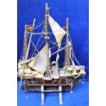Collectables, handmade vintage model galleon (The Santa Maria) (approx 60 x 45 cms)(dusty