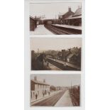 Postcards, Railway Stations, 5 RP's, Grindleford, Lancs, Coxwold, Doncaster, & Baildon all Yorks,