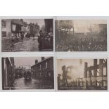 Postcards, Norfolk, 7 RP disaster cards, inc. Norwich Floods (4), Lakenham Cottage ruins 1908,