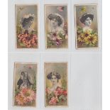 Cigarette cards, Taddy, Actresses with Flowers, 5 cards, nos 6. 7, 10, 11 & 19 (also with light