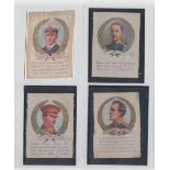 Tobacco silks, Robert Sinclair, Great War Heroes, 'M' size, 4 silks, Nasmith, Glossop, O'Leary, &