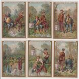 Trade cards, Liebig, 2 sets, Story of Two Anglers S203 (1 with back damage) & Comic Creatures