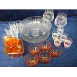 Collectables, Glassware, two cut glass brandy glasses with thistle design, 11 smaller toddy glasses,