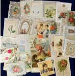 Ephemera, a good selection of 33 Victorian greetings cards inc. 16 paper lace (mid to late 19th