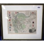 Collectables, 2 early 19th Century, framed, engraved, hand coloured maps of Cambridge showing the