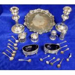 Collectables, a quantity of silver tableware to include a pair of silver candlesticks approx 15