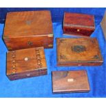 Collectables, 6 Victorian wooden boxes to comprise a writing slope with brass corners (locked no