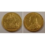 Gold coin, GB, QV, full gold sovereign, 1892 EF (1)