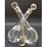 Glass vinegar and oil bottle with silver rim