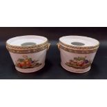 Pair of 19th Century French porcelain cache pots, possibly Paris, applied with ring handles and