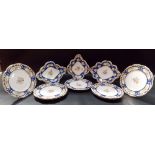 Early Victorian porcelain part dessert set, comprising six plates and three serving dishes,