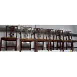 Set of six George III style mahogany dining chairs with pierced vase splats over drop-in seats and