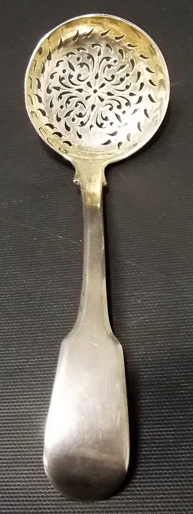 Victorian silver fiddle pattern sifter spoon, maker C.B., London 1840, weight 1.75oz approx.