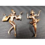 Pair of silver gilt stone set Pierrot clown brooches, the back stamped SILVER