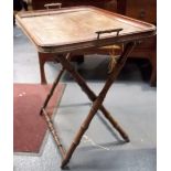 Victorian rectangular butler's tray on stand, the tray with a pair of brass carrying handles,