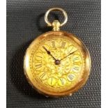 Victorian 18ct gold foliate engraved fob watch, the case stamped 18K.