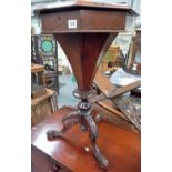 Victorian rosewood inlaid octagonal work table, the hinged lid foliate scroll inlaid revealing a